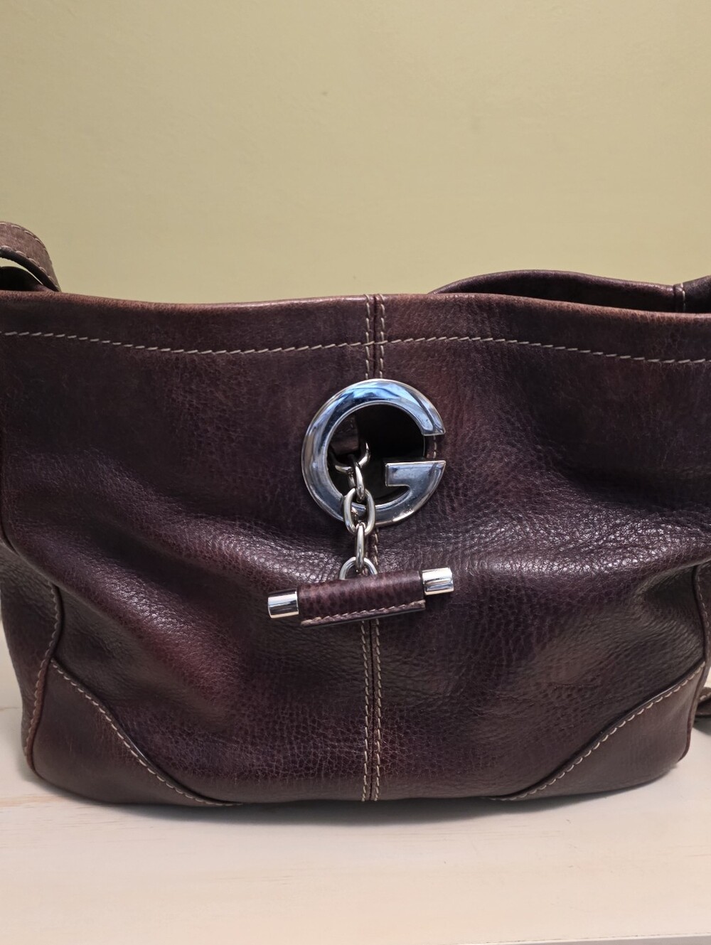 Gucci | Dark Red-Brown/Burgundy Charlotte Pebbled Leather 2-Way Bag - Picture 2 of 16